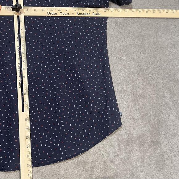 Mizzen+Main Shirt Mens Large Trim Fit Navy Anchor Print Short Sleeve Button Up - Picture 7 of 7